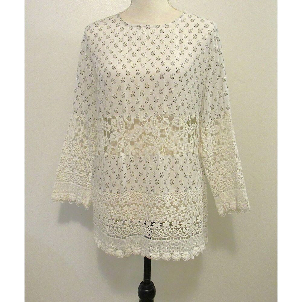 French Connection Honshu Sheer Lace Tunic Blouse